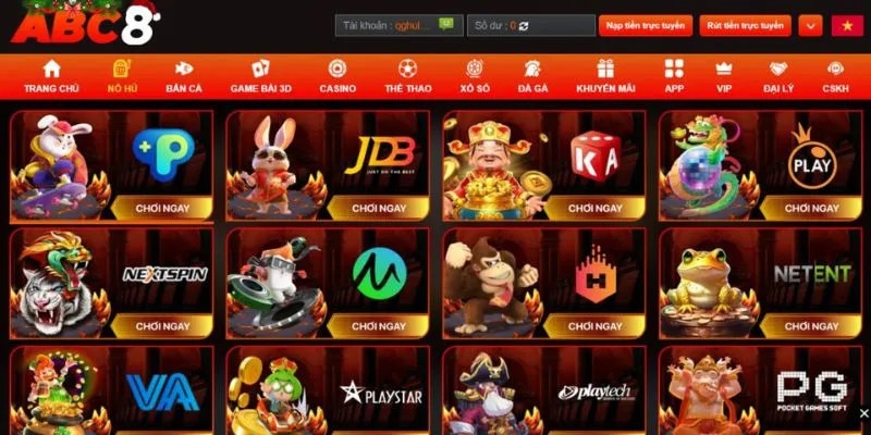 ABC8 là thương hiệu cược có cách chơi Slots Game với tỷ lệ RTP đậm sâu